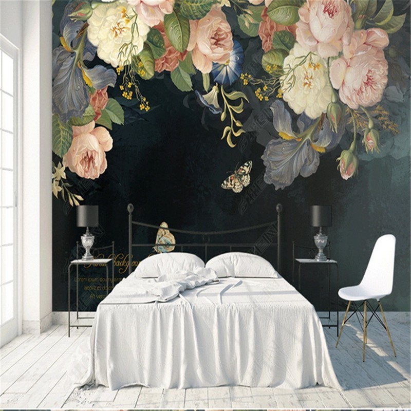 KOMNNI Custom Retro Hand Painted Flower 3D Wall Murals Wallpaper Floral Wall Painting Living Room Home Decor Mural Wall Papers