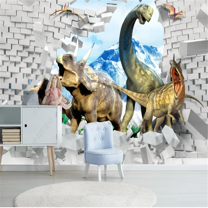 KOMNNI 3d Modern Bedroom Mural Wallpaper For Kids Room Dinosaur Children's Room Background Wall Mural Home Decor