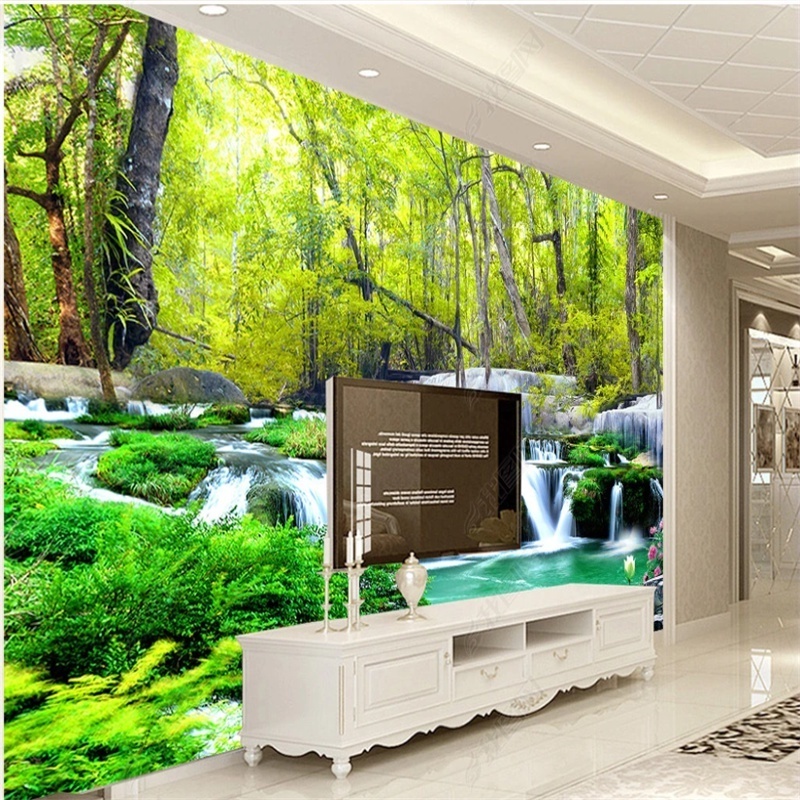 Custom Natural Scenery Forest Wallpaper Waterfall 3D Mural Living Room TV Sofa Background Wallpaper Home Decor Wall Mural