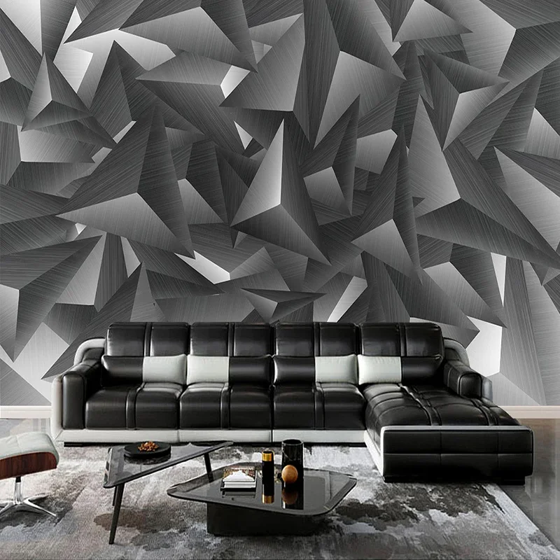 KOMNNI Custom Wallpaper Modern Fashion Grey 3D Stereo Geometry Wall Mural Living Room Bedroom Backdrop Home Decor 3D Wallpapers