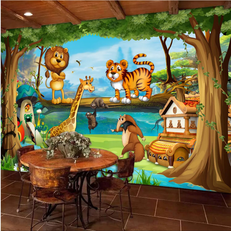 KOMNNI Custom Cartoon Forest Animal Mural For Kids Room Modern Wallpaper Children's Room Background Wall Paper