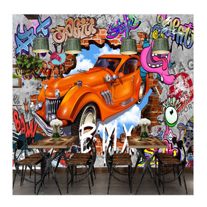 KOMNNI Custom Size Mural 3d Nostalgic Graffiti Wallpaper Brick Wall Car Bar Restaurant Background Wall Mural Decor