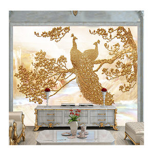 KOMNNI Custom 3d Mural European And American Style Wallpaper Three-Dimensional Golden Peacock Background Wall Mural