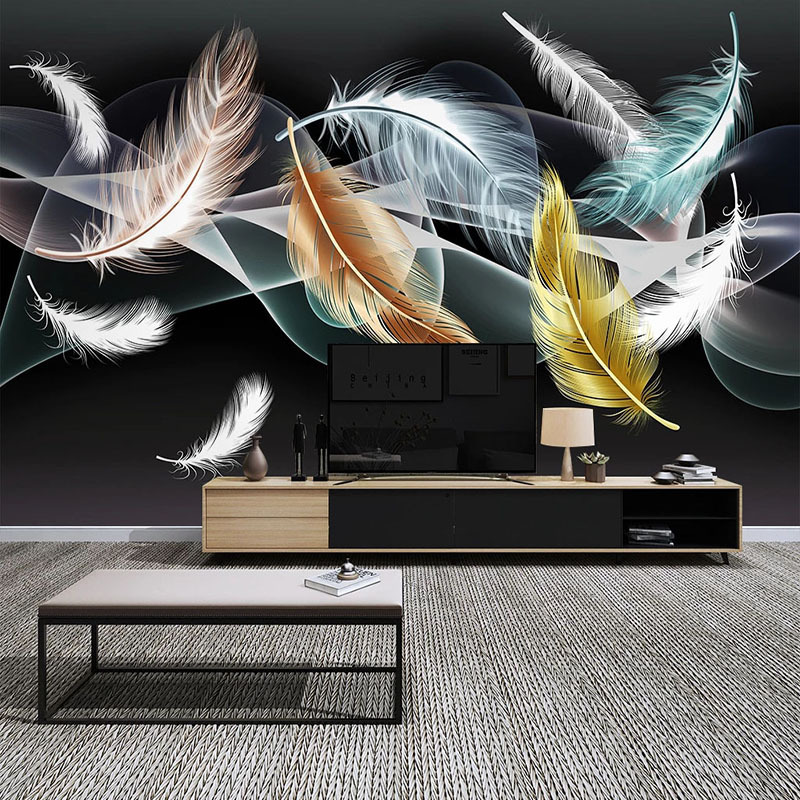 KOMNNI  Modern Feather Abstract Murals Living Room TV Sofa Background Wall Decor Creative Bedroom Wallpaper