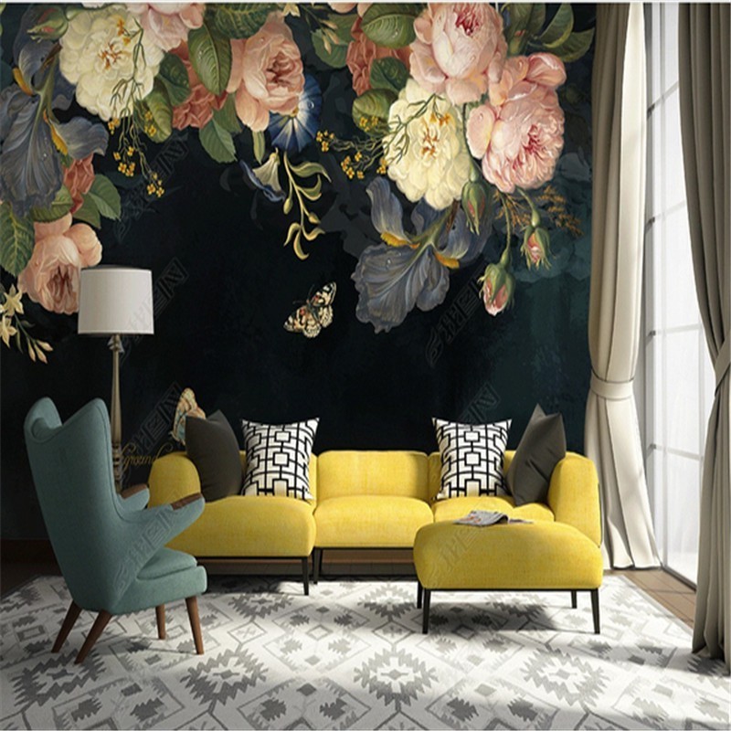 KOMNNI Custom Retro Hand Painted Flower 3D Wall Murals Wallpaper Floral Wall Painting Living Room Home Decor Mural Wall Papers