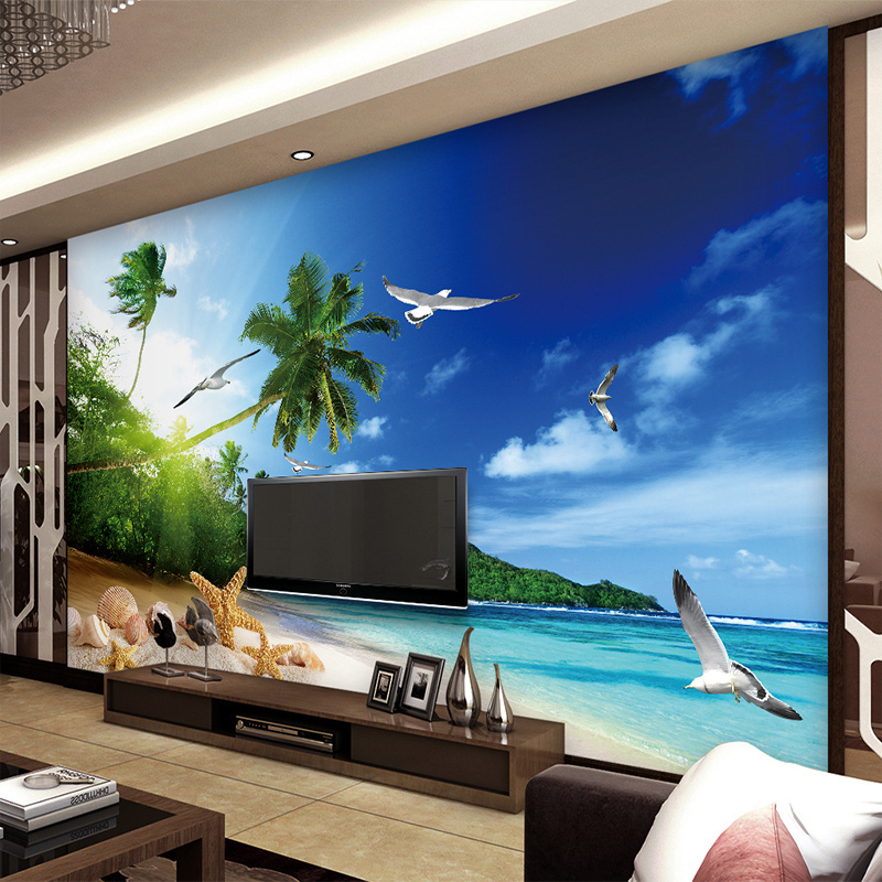 KOMNNI  Wall Murals Seaside Scenery Beach Coconut Tree Peel And Stick Wall paper Lving Room Background Home Waterproof  Murals