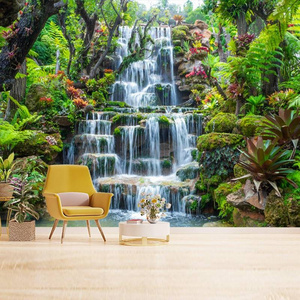 Green Forest Waterfall Mural Natural Scenery Custom 3d Wallpaper Bedroom Living Room Background Wall Mural