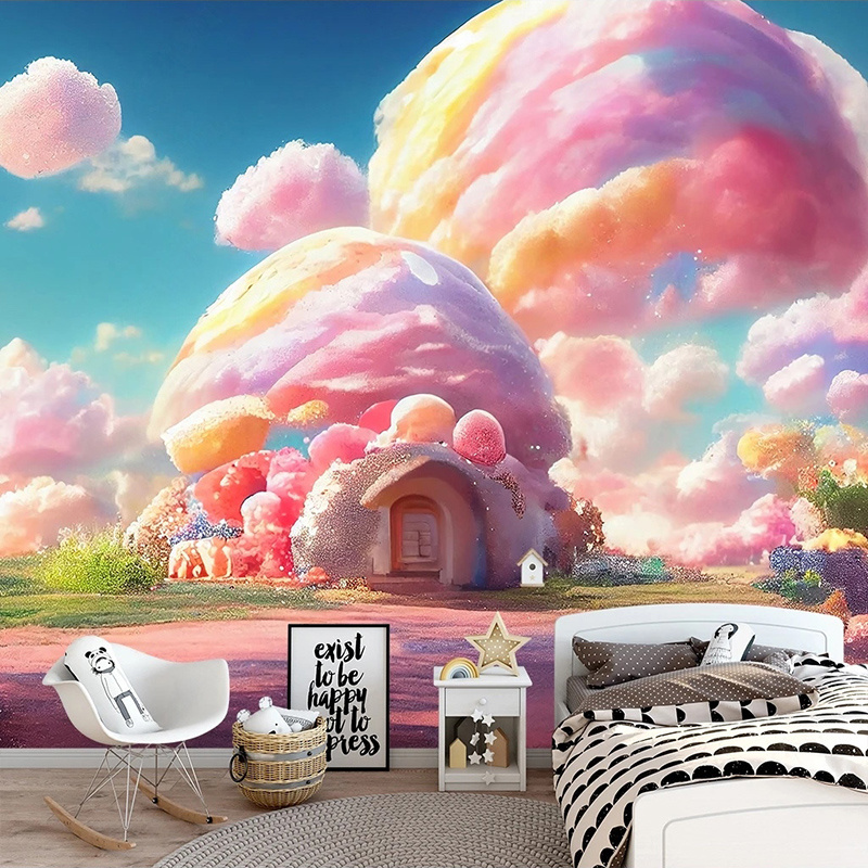 KOMNNI Custom Hand Mushroom Rainbow Mural Wallpaper Living Room Kids Bedroom Wall Mural Decor Fresco