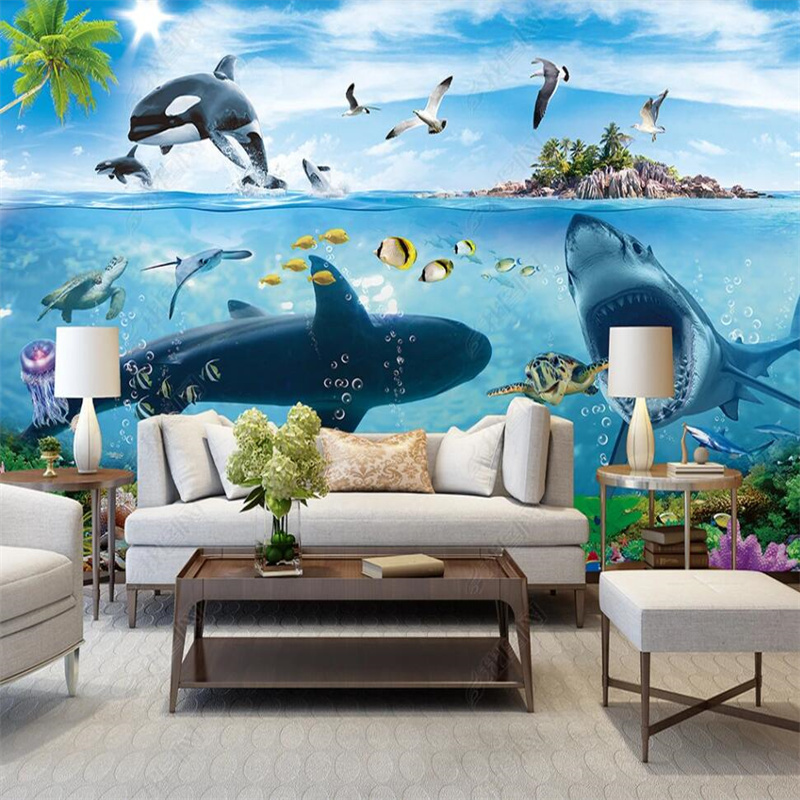 KOMNNI Modern Minimalist 3D Underwater World Children's Room Custom Wallpaper For Kids Room Decor Mural Aquarium Wall Paper