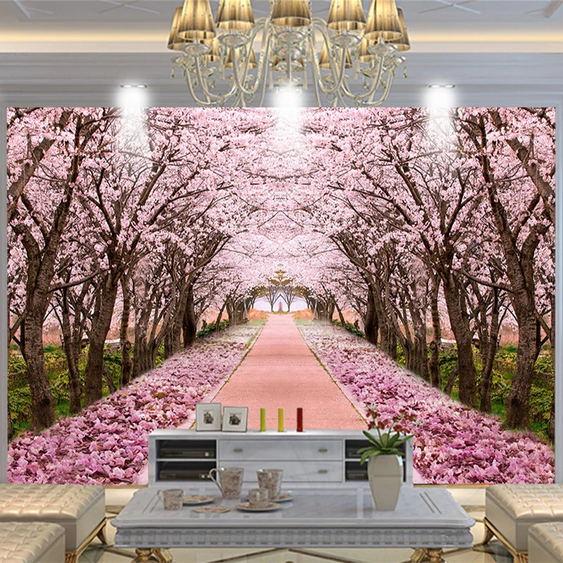 KOMNNI Custom Wallpaper 3d Romantic Cherry Blossom Tree Mural Living Room Tv Sofa Background Wall Painting Fresco