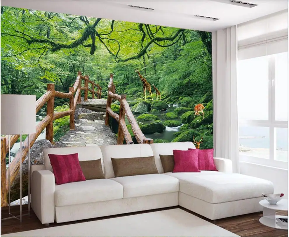 KOMNNI Custom Mural Jungle 3d Wallpaper Flowing Wooden Bridge Walkway Background Living Room Home Decor Wallpaper For Walls