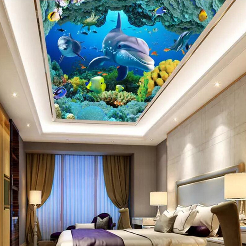 KOMNNI Custom 3D Underwater World Ocean Dolphin 3d wallpaper mural kids Interior Decoration Modern Ceiling Mural Wallpaper