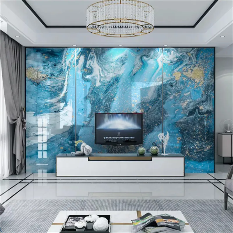 KOMNNI Modern Wallpaper Blue Abstract Marble Mural Wallpaper For Living Room Bedroom Wall Papers Home Decor