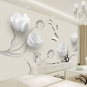 KOMNNI Custom  Wallpaper Modern 3D Stereo Tulip Butterfly Flowers self adhesive Mural Fashion Living Room Home Decor Wall Papers