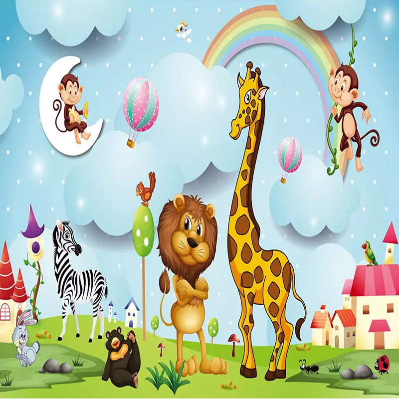 KOMNNI Murals 3D Cartoon Animal Photo Wallpaper Boys And Girls Children's Bedroom Background Wall Painting Kid's Wall Paper