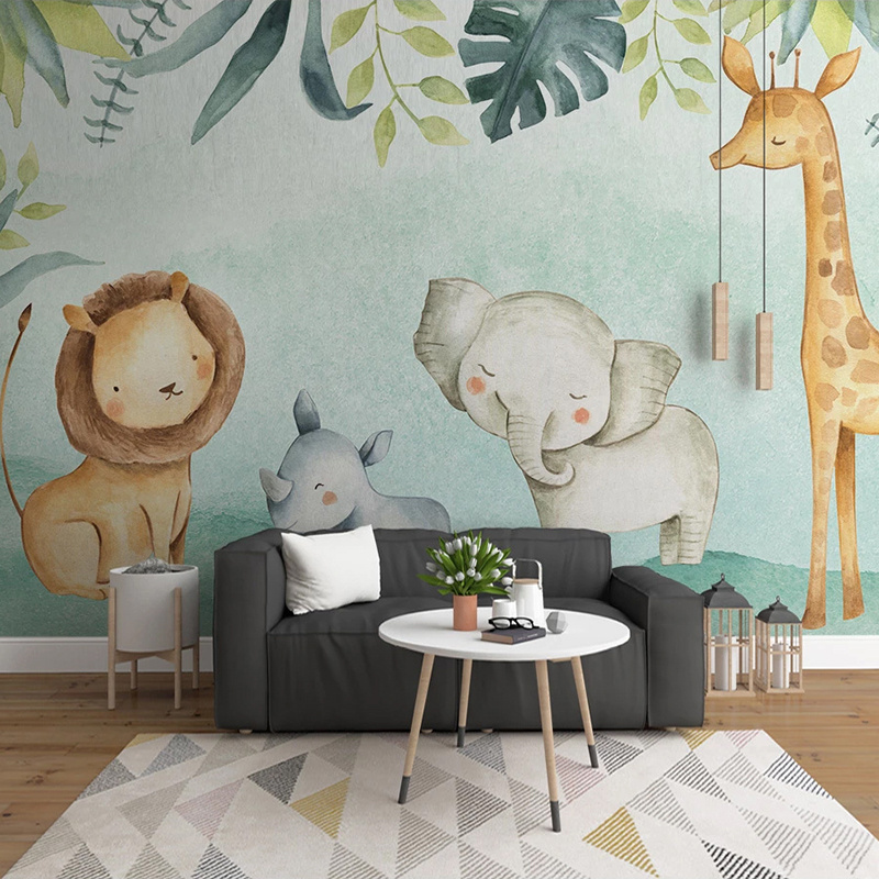 KOMNNI Custom Cute Elephant Lion 3d Mural Boys Bedroom Kindergarten Children Room Animal Wallpaper Decor Poster Wall Mural