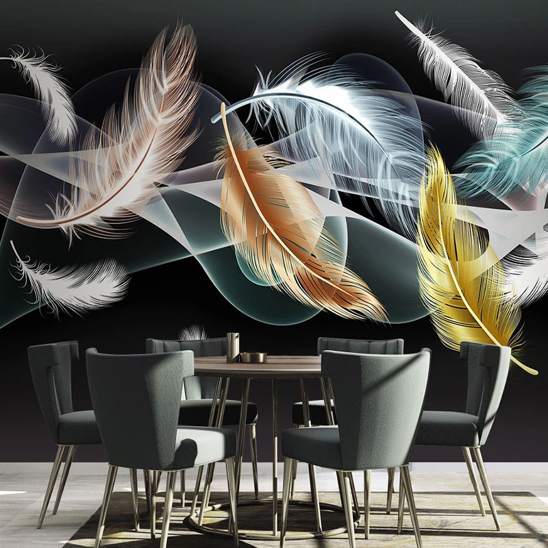 KOMNNI  Modern Feather Abstract Murals Living Room TV Sofa Background Wall Decor Creative Bedroom Wallpaper