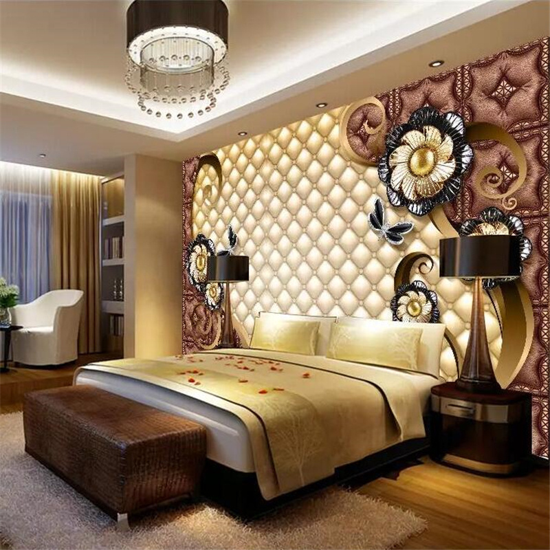 KOMNNI Custom Wallpaper 3d Fashion Luxury Black Big Flower Soft Bag Decoration Living Room Bedroom Sofa Tv Background Murals