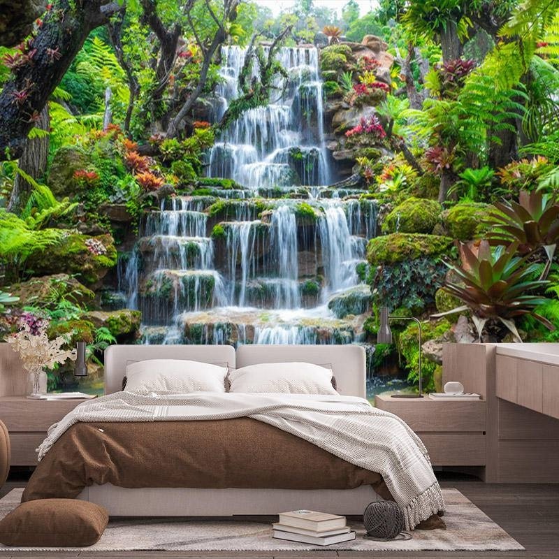 Green Forest Waterfall Mural Natural Scenery Custom 3d Wallpaper Bedroom Living Room Background Wall Mural