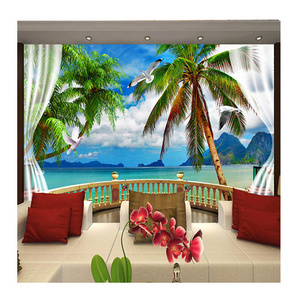 KOMNNI Blue Sky Beach Coconut Trees 3D Wallpaper Living Room Hotel Bedroom Home Decor 3D Mural