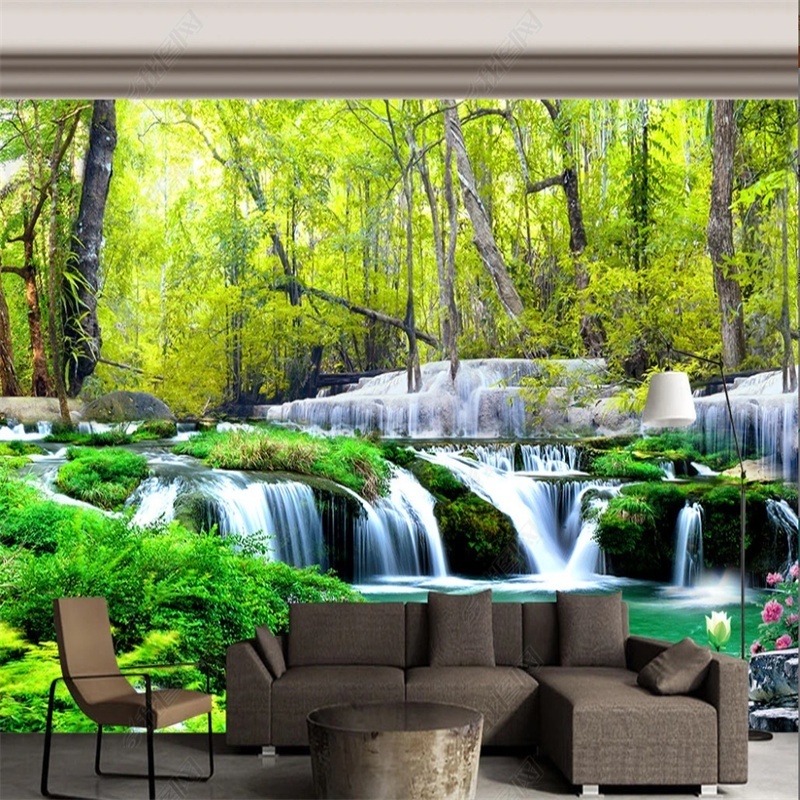 Custom Natural Scenery Forest Wallpaper Waterfall 3D Mural Living Room TV Sofa Background Wallpaper Home Decor Wall Mural