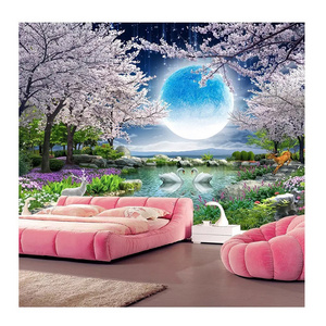 KOMNNI Custom Wall Paper Moon Cherry Blossom Tree Nature Landscape Wall Mural Living Room Bedroom Wallpaper Home Decor