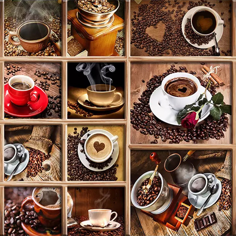 KOMNNI Custom Mural Coffee Beans Coffee Cup 3D Photo Wallpaper Cafe Restaurant Living Room Kitchen Decorative Wallpaper