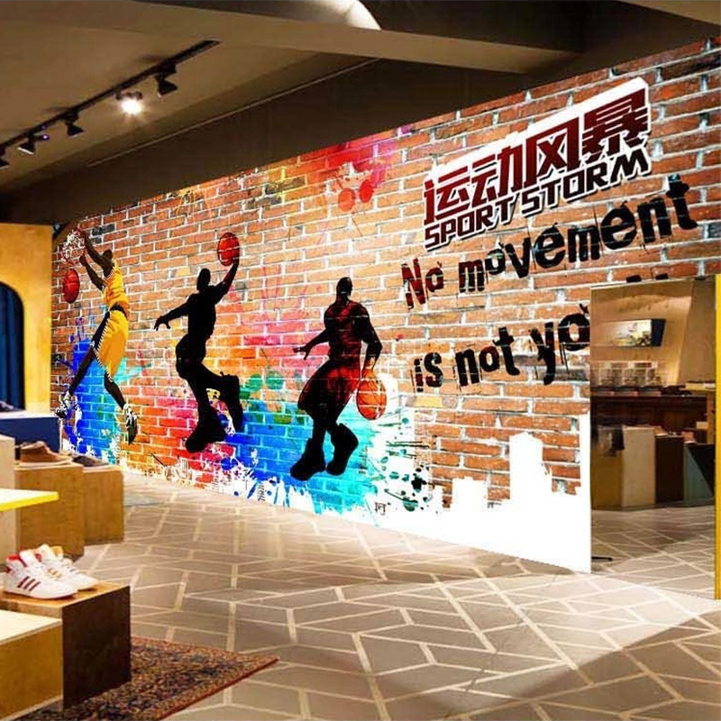 KOMNNI Custom 3d Graffiti Wall Stickers Graffiti Sports Basketball Art Wallpaper Bar Ktv Restaurant Wall Mural