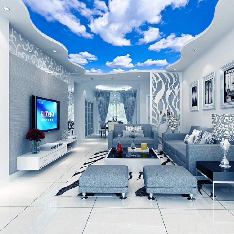 KOMNNI Custom Ceiling Mural Wallpaper 3D Blue Sky And White Clouds Living Room Bedroom Ceiling Background Photo Wallpaper