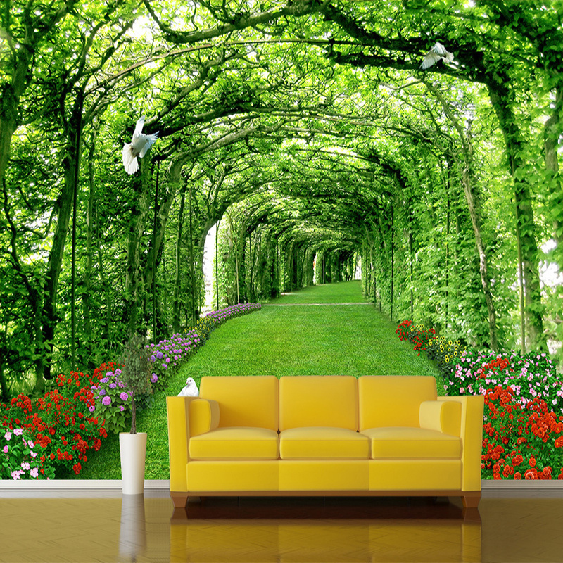 KOMNNI Custom Wall Mural Modern Green Forest Wallpaper Tree Lawn 3D Wall Murals Living Room TV Background Wall Paper Home Decor