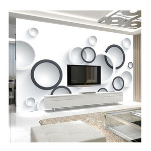 KOMNNI Stereo Mural Wallpaper Modern Black And White Circles Peel And Stick Wall Paper Office Study 3D Room Landscape Wallpaper