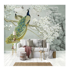 KOMNNI Custom Photo Mural Peel And Stick Wallpaper 3D Peacock Magnolia Flowers Wall Painting Living Room Background Home Decor