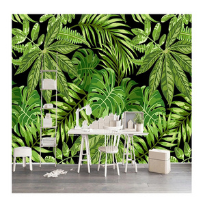 KOMNNI Custom Any Size Wal Mural Green Palm Tree Leaf Self-Adhesive Mural For Living Room TV Sofa Bedroom Background Wallpaper