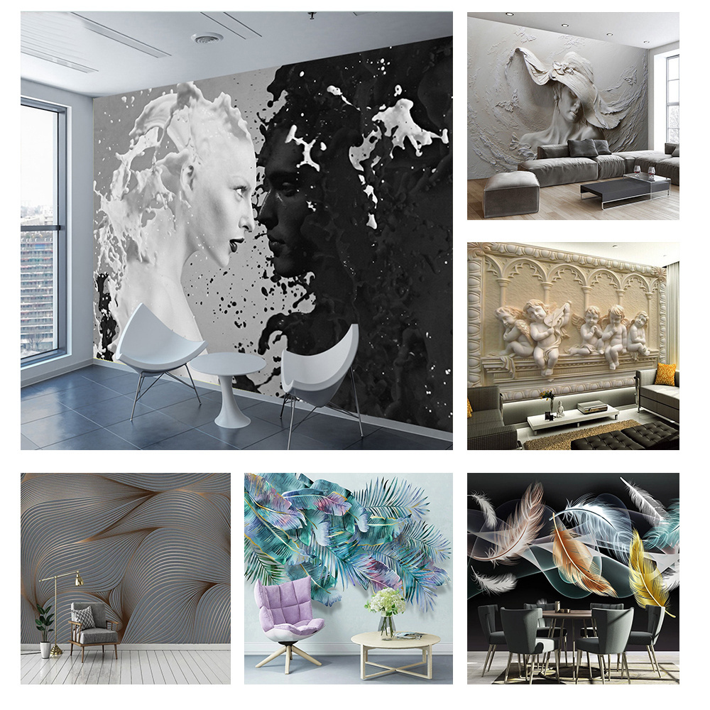 KOMNNI Custom Wallpaper Modern European Creative Milk Black White Couple 3D Mural Living Room Background Wall Mural Decoration