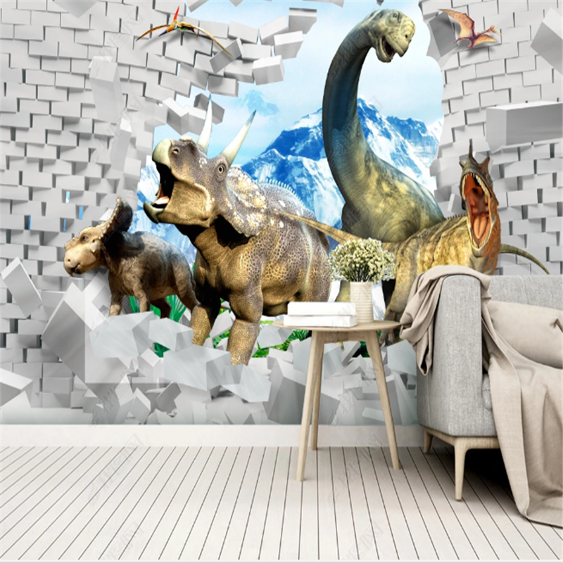 KOMNNI 3d Modern Bedroom Mural Wallpaper For Kids Room Dinosaur Children's Room Background Wall Mural Home Decor