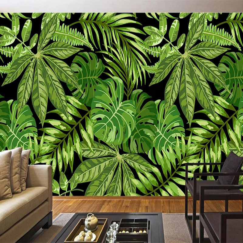 KOMNNI Custom Any Size Wal Mural Green Palm Tree Leaf Self-Adhesive Mural For Living Room TV Sofa Bedroom Background Wallpaper