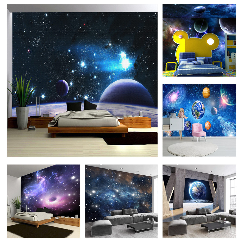 KOMNNI Custom Modern 3D Cosmic Night Pattern Wallpaper For Kids Room Living Room Background Waterproof 3D Wallpaper Murals