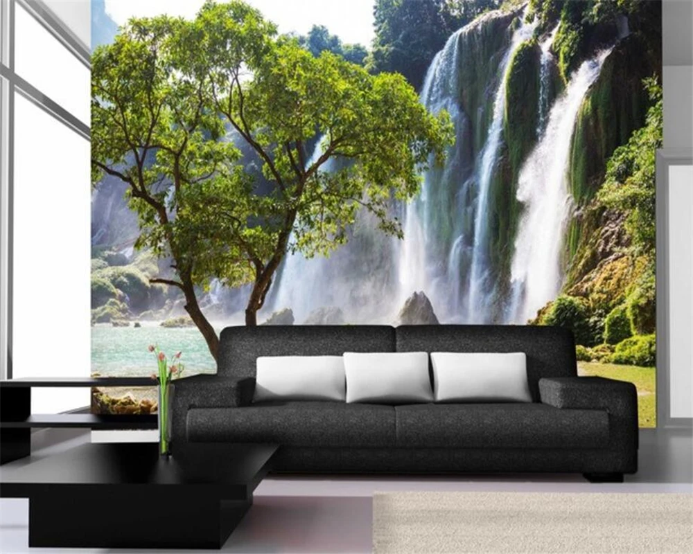 KOMNNI Custom Wallpaper Living Room Bedroom Mural Falls Waterfall Tree View Wall Mural Background Wall 3d Wallpaper