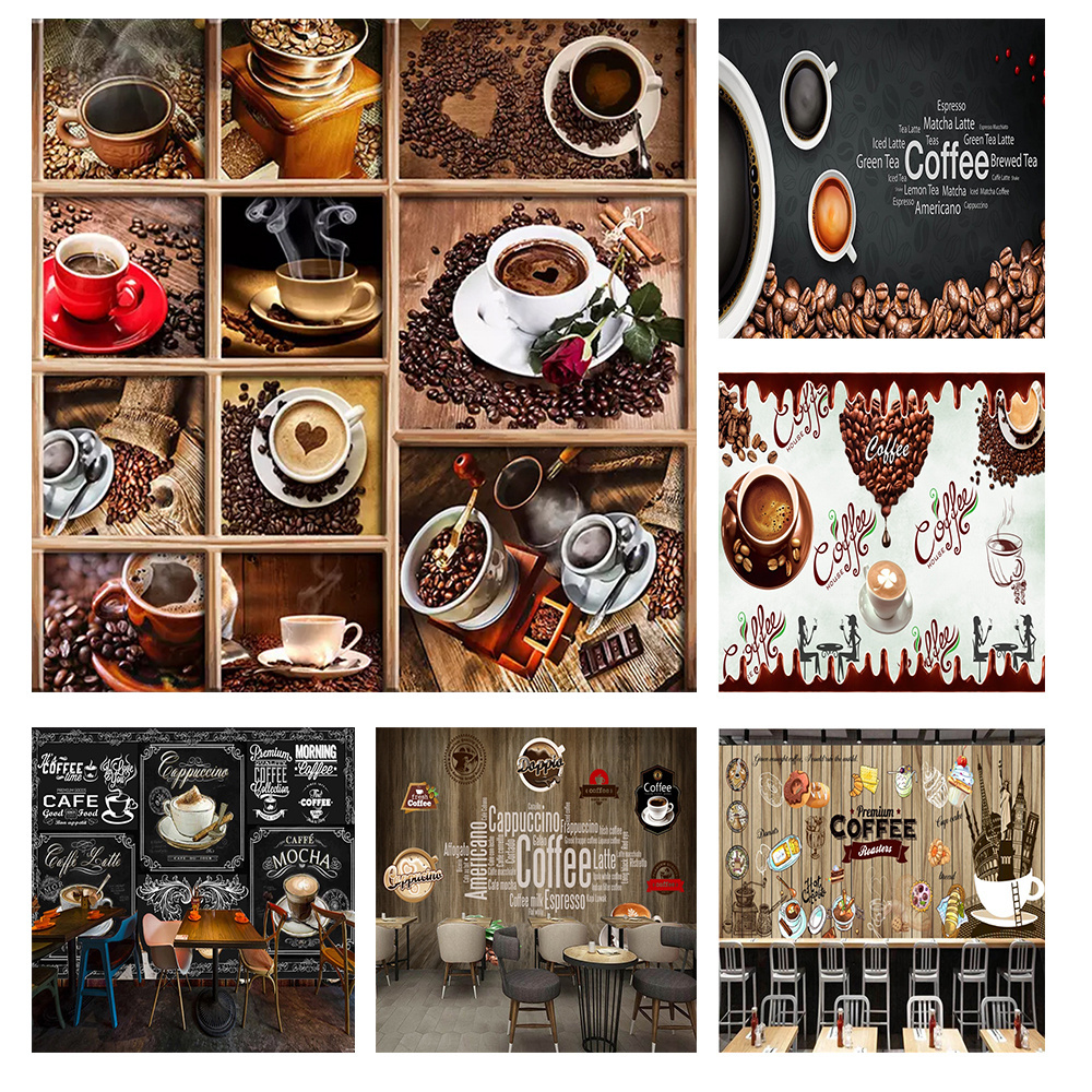 KOMNNI Custom Mural Coffee Beans Coffee Cup 3D Photo Wallpaper Cafe Restaurant Living Room Kitchen Decorative Wallpaper