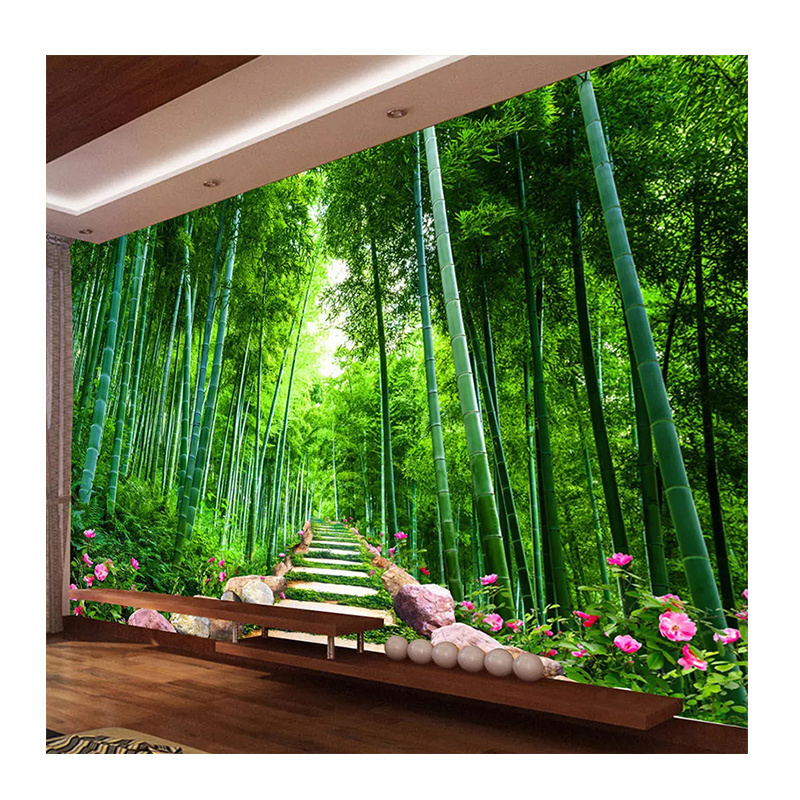 KOMNNI Custom Photo Wallpaper Green Forest Wallpaper Bamboo Nature Scenery Mural Living Room TV Sofa Background Wall Painting