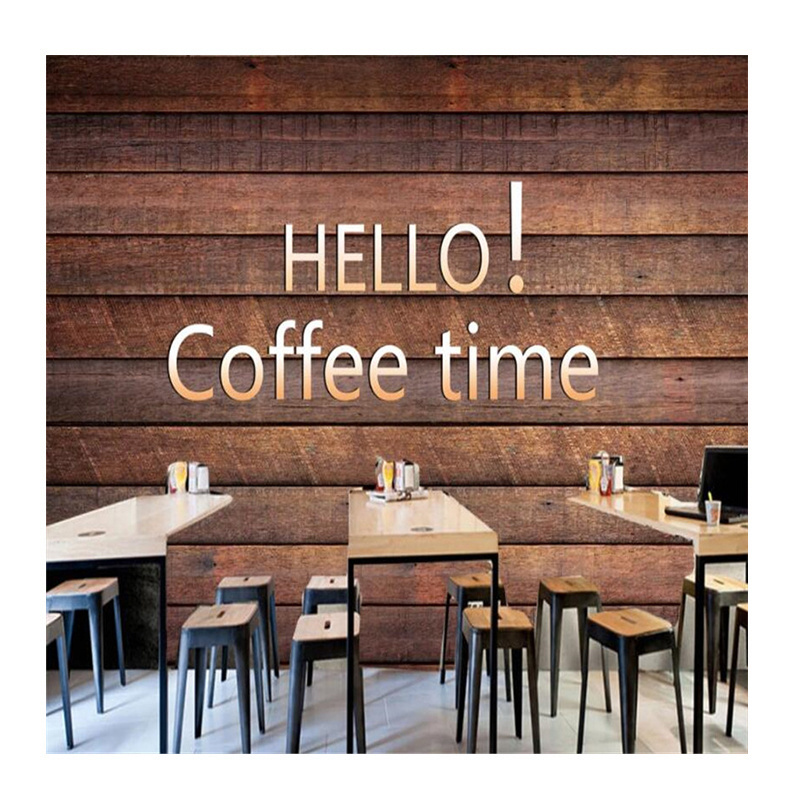 KOMNNI Retro Dark Brown Wooden Wall 3D Photo Wallpapers for Coffee House Leisure Bar Cafe Industrial Decor Background Wallpaper