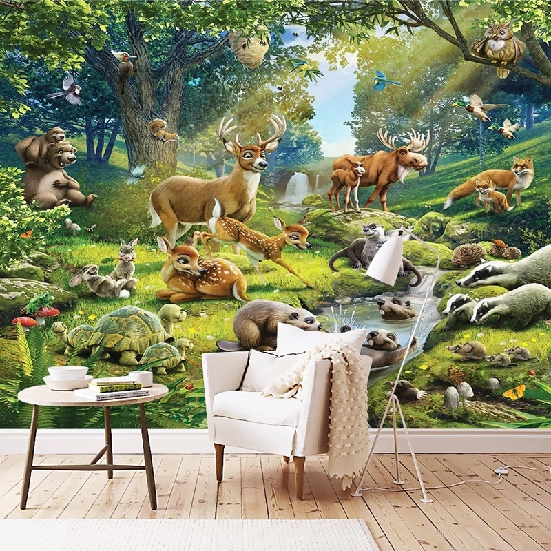 KOMNNI Custom 3d Wallpaper Animal World Children Room Bedroom Mural Background Wallpaper