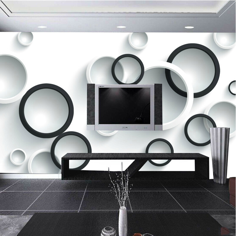 KOMNNI Stereo Mural Wallpaper Modern Black And White Circles Peel And Stick Wall Paper Office Study 3D Room Landscape Wallpaper