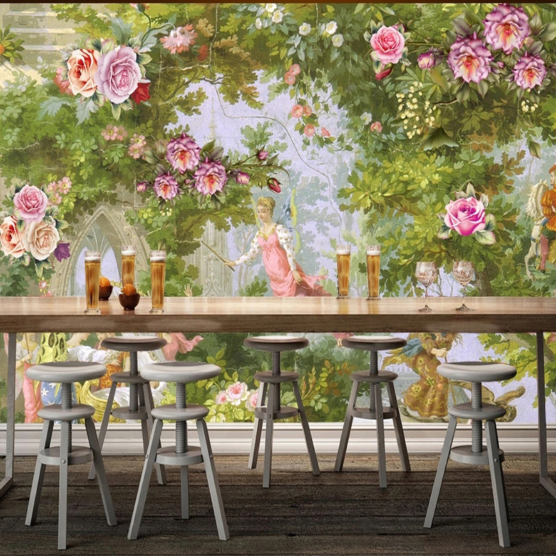 KOMNNI Custom Self-Adhesive Mural stick wallpaper 3d mural European Garden Beautiful Flowers Wall Painting Home Decor Fresco