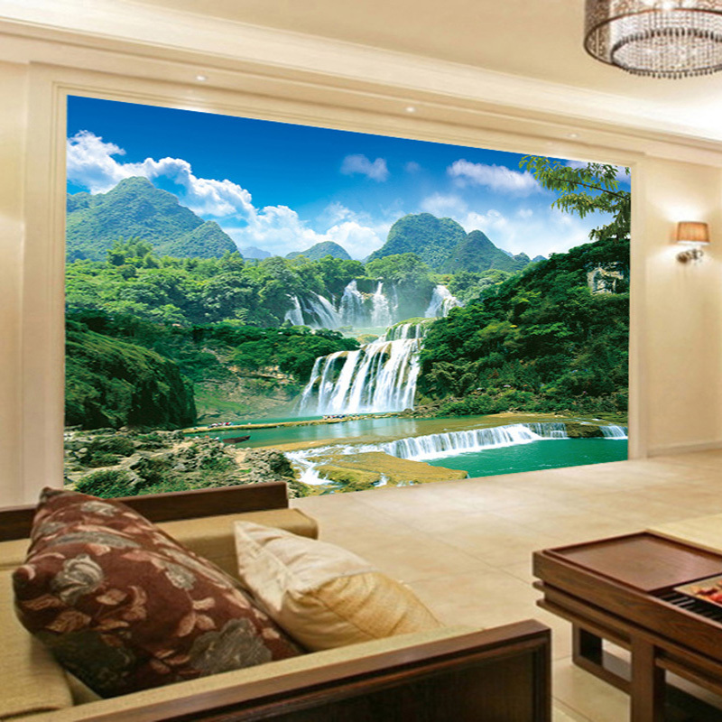 KOMNNI Natural Landscape Waterfall Peel And Stick Wallpapers 3D Wall Murals Living Room Bedroom TV Background Wall Large Mural