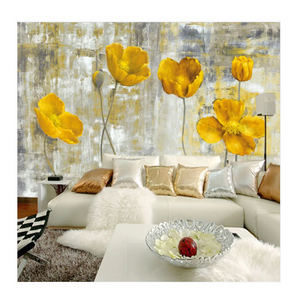 KOMNNI European Style Wallpaper Vintage Yellow Flower Backdrop Wall Mural Wallpaper Hotel Gallery Dining Room Art Wallpaper