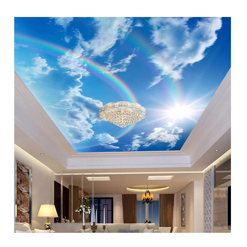 KOMNNI 3D Wallpaper Murals Blue Sky White Clouds Rainbow Mural Living Room Bedroom Interior Ceiling Wall Paper