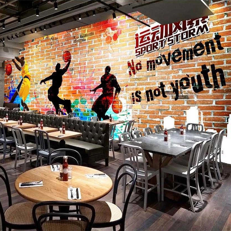 KOMNNI Custom 3d Graffiti Wall Stickers Graffiti Sports Basketball Art Wallpaper Bar Ktv Restaurant Wall Mural