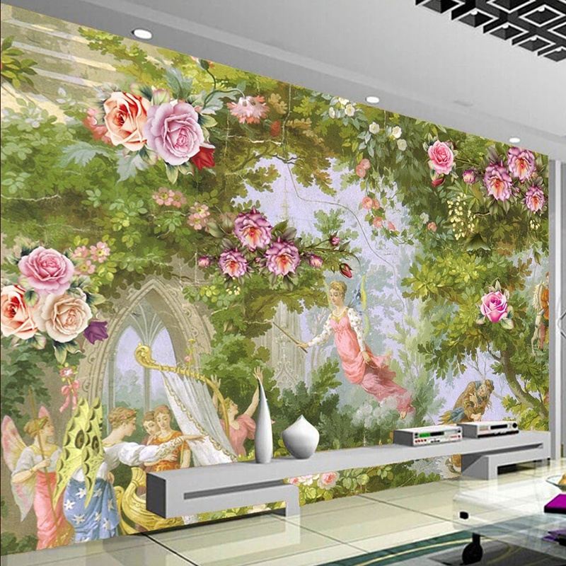 KOMNNI Custom Self-Adhesive Mural stick wallpaper 3d mural European Garden Beautiful Flowers Wall Painting Home Decor Fresco