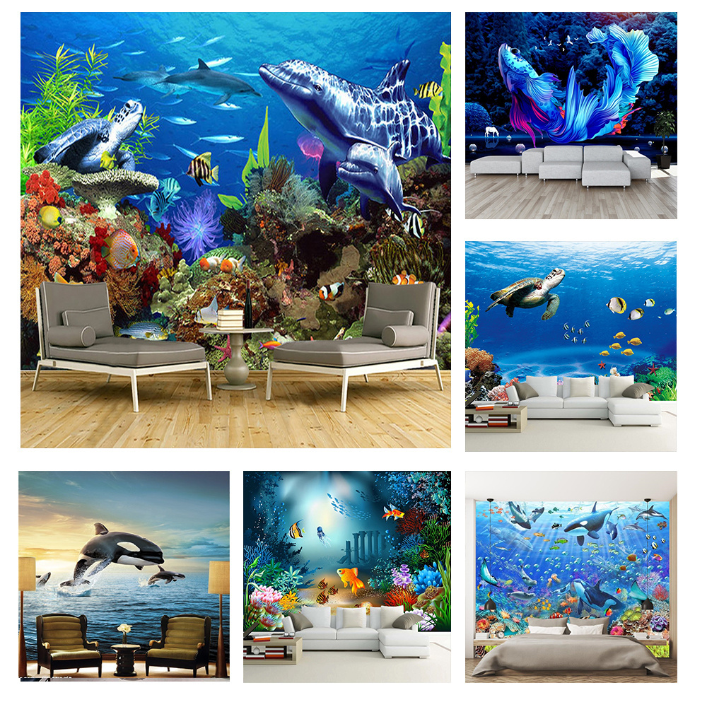 KOMNNI Custom Blue Ocean Underwater World Wallpaper 3D Mural Living Room Bedroom TV Background Wall Papers Home Decor